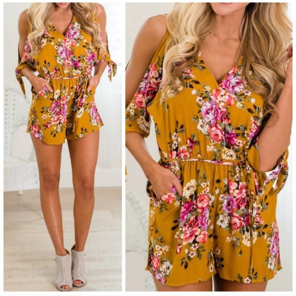 Boho Cold Shoulder Floral Romper